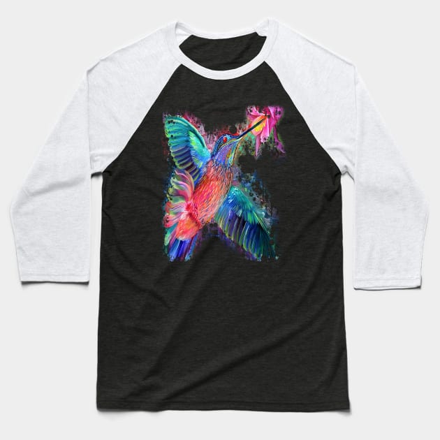 Colorful rainbow hummingbird watercolor art print Baseball T-Shirt by starchildsdesigns
